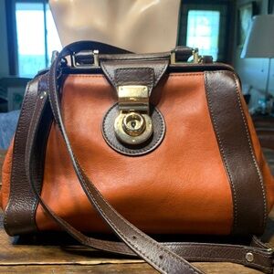 DIVINA FIRENZE ITALY ORANGE AND BROWN LEATHER SATCHEL AND CROSSBODY BAG